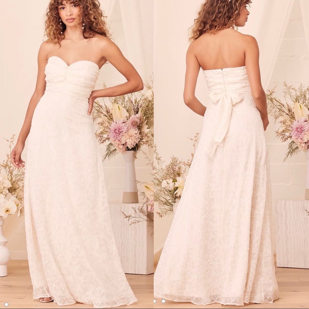 Lulus Lace Strapless Maxi Dress Cream Ivory Size Small NWT
